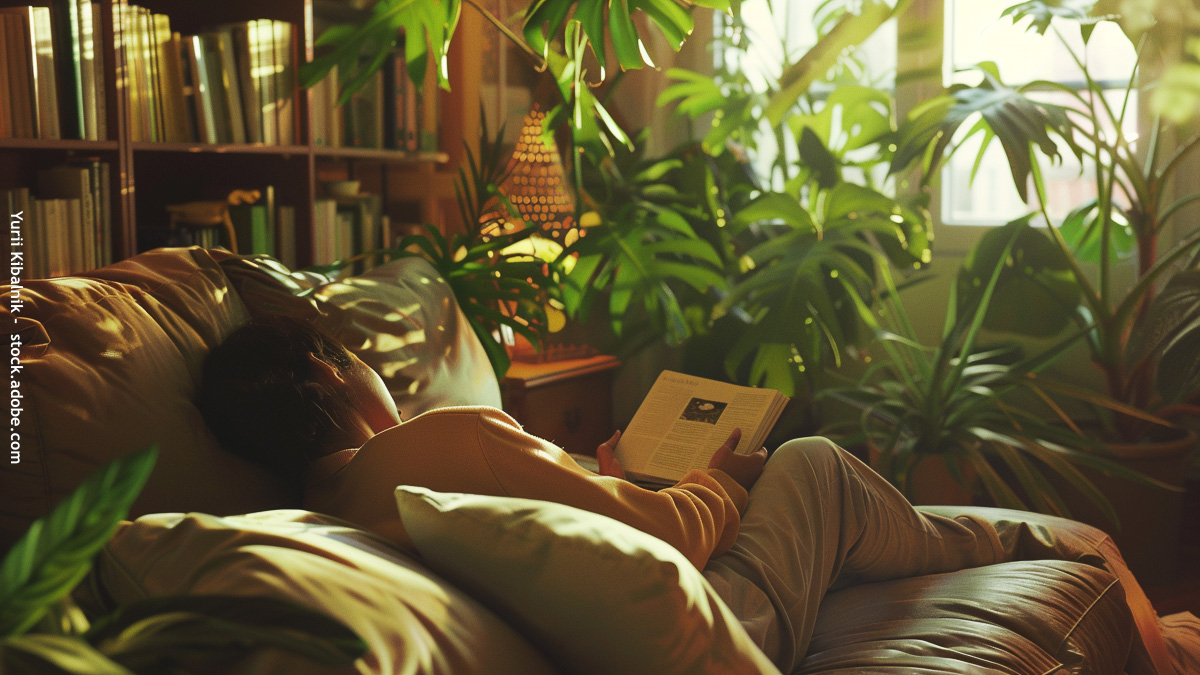 Enfant qui lit sur un canapé