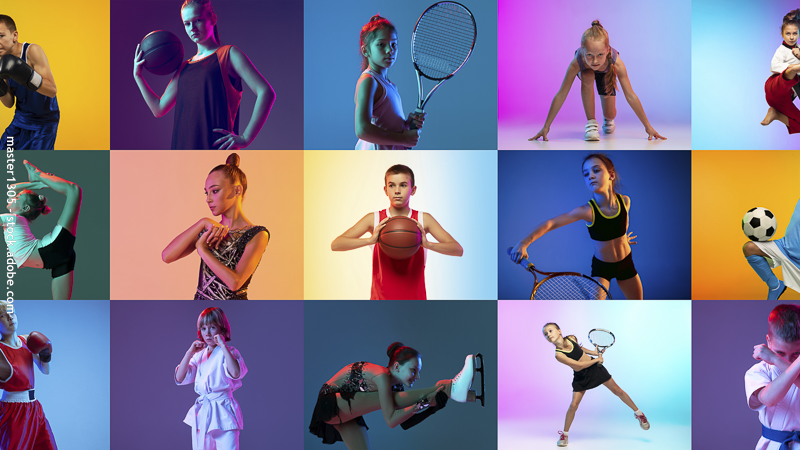 Enfants pratiquant différents sports et activités artistiques, illustrant la diversité des activités extrascolaires.