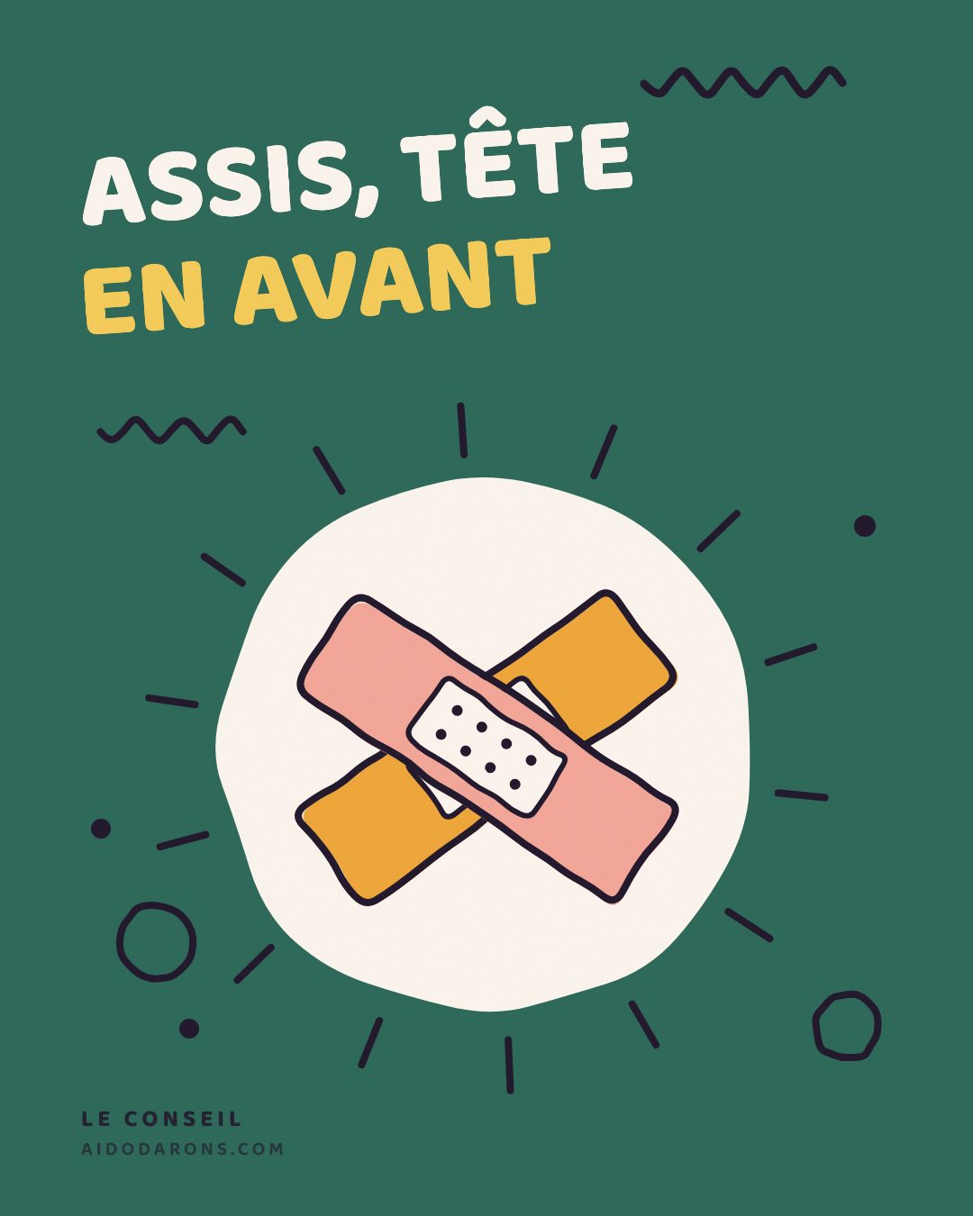 Affiche : Assis, tête en avant
